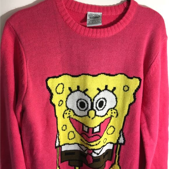 SpongeBob Square Pants Pink Knit Crewneck Sweater Size Small Nickelodeon Soft - Picture 5 of 6